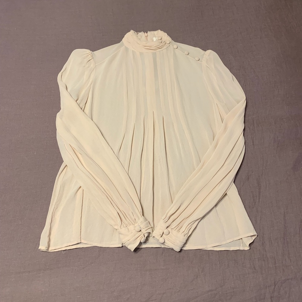 Tory Burch Sheer Blush Pink High Collar Blouse